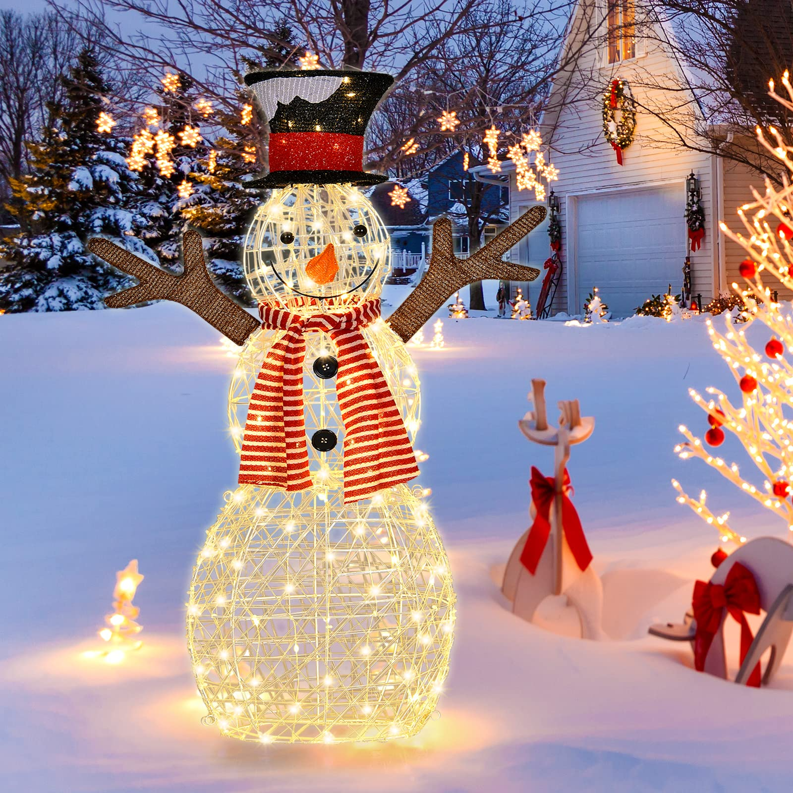 Tangkula Christmas Outdoor Lighted Snowman Yard Xmas Decorations and Zip Ties Indoor/Outdoor Holiday Decoration